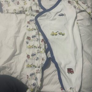 Kissy kissy Vehicle Print Footed sleeper with Blue Trim